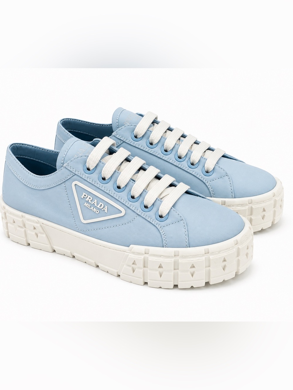 Prada Powder Blue and White Platform Low-Top Sneakers